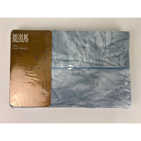 Vintage Spring Home Bill Blass Full Flat Sheet Blue Marble Print - Picture 1 of 7